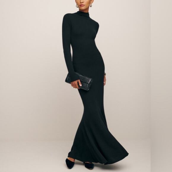 Reformation Fernando Long Sleeve Turtleneck Cashmere Ribbed Knit Maxi Dress Sz S - Picture 1 of 15